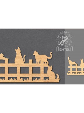 Σετ των 2 Intra απο ξύλο plywood 3mm-4mm πάχος - Οικογενειακή γάτα στο φράχτη Δίασταση 20x20 cm INTRAFABR-117328172
