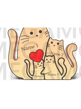 Σετ των 2 Intra απο ξύλο plywood 3mm-4mm πάχος - Οικογενειακές γάτες με  καρδιάς  Δίασταση 20x20 cm INTRAFABR-121637318