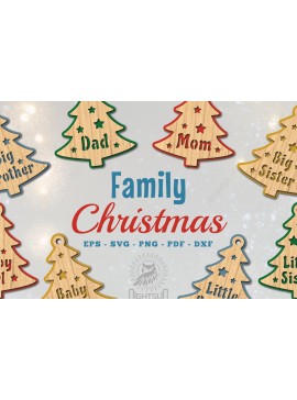 Σετ των 3 Intra απο ξύλο plywood 3mm-4mm πάχος - Οικογενειακό χριστουγεννιάτικο στολίδι με   Δίασταση 6x6 cm INTRAFABR-111649166