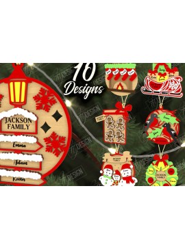 Σετ των 3 Intra απο ξύλο plywood 3mm-4mm πάχος - Οικογενειακό Πακέτο Χριστουγεννιάτικων Στολίδι | CNC Δίασταση 6x6 cm INTRAFABR-109034371