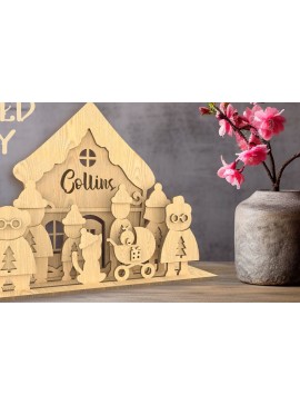 Σετ των 2 Intra απο ξύλο plywood 3mm-4mm πάχος - Δίσκος με επίπεδα οικογενειακών φιγούρων. Τρισδιάστατη  Δίασταση 30x20 cm INTRAFABR-81409845