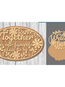 Σετ των 2 Intra απο ξύλο plywood 3mm-4mm πάχος - Οικογενειακά αποσπάσματα Σήμα κοπής λέιζερ  2 Δίασταση 20x20 cm INTRAFABR-106685957