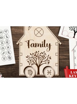 Σετ των 3 Intra απο ξύλο plywood 3mm-4mm πάχος - Οικογενειακά Zodiac Key Holders Cut Laser Δίασταση 4x4 cm INTRAFABR-93320023