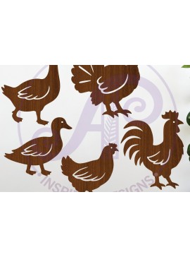Σετ των 2 Intra απο ξύλο plywood 3mm-4mm πάχος - Farm Bird Silhouette Laser Cut Outs  Δίασταση 30x20 cm INTRAFABR-124429457