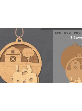 Σετ των 3 Intra απο ξύλο plywood 3mm-4mm πάχος - Στολίδι κοπής με λέιζερ Farm House  Δίασταση 6x6 cm INTRAFABR-112011560