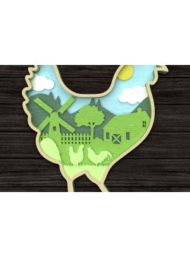 Intra απο ξύλο plywood 3mm-4mm πάχος - Farm Scene Chicken Layered  Δίασταση 30x20 cm INTRAFABR-113691953
