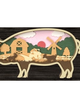 Σετ των 2 Intra απο ξύλο plywood 3mm-4mm πάχος - Farm Scene Pig Layered  Δίασταση 30x20 cm INTRAFABR-113691986