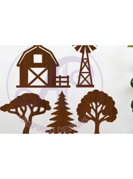 Σετ των 2 Intra απο ξύλο plywood 3mm-4mm πάχος - Farm Silhouette Cut Outs Laser Δίασταση 30x20 cm INTRAFABR-124429419