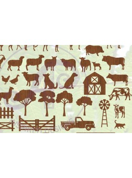 Intra απο ξύλο plywood 3mm-4mm πάχος - Αρχεία κομμένων  43 Farm Silhouette Shapes Δίασταση 30x20 cm INTRAFABR-70311734