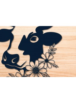 Σετ των 2 Intra απο ξύλο plywood 3mm-4mm πάχος - Farmhouse Floral Cow  κοπής με λέιζερ Δίασταση 20x20 cm INTRAFABR-69106347