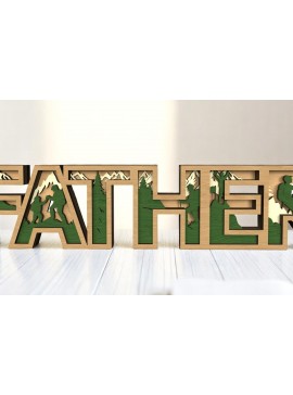 Σετ των 2 Intra απο ξύλο plywood 3mm-4mm πάχος - Father 3D Mountain Layered  Δίασταση 30x20 cm INTRAFABR-121728750