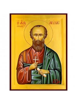 Εικόνα Ορθοδοξίας με περίγραμμα χρυσό σε ξύλο Φλαμουρίας  με  βάση Εικόνα ΑΓΙΟΣ ΑΠΟΣΤΟΛΟΣ ΑΚΥΛΑΣ Χειροποίητη Ελληνορθόδοξη εικόνα του Ιησού Χριστού, Κρεμαστή πλάκα βυζαντινής τέχνης, χριστιανική τέχνη Διάσταση 40x30 cm (10,2x7,9 ίντσες)  INTRAEK-144775786