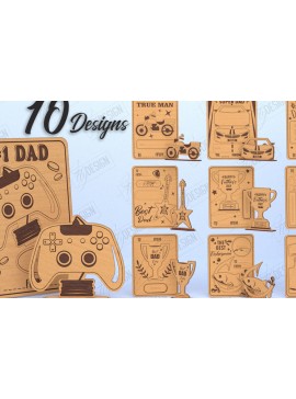 Σετ των 2 Intra απο ξύλο plywood 3mm-4mm πάχος - Πακέτο κοπής με λέιζερ για κάρτα για τη γιορτή του πατέρα | CNC Δίασταση 10x15 cm INTRAFABR-119961432