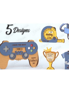 Σετ των 2 Intra απο ξύλο plywood 3mm-4mm πάχος - Πακέτο κοπής με λέιζερ καρτών για τη γιορτή του πατέρα |CNC Δίασταση 10x15 cm INTRAFABR-119662758