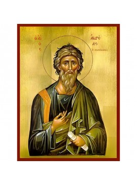 Εικόνα Ορθοδοξίας με περίγραμμα χρυσό σε ξύλο Φλαμουρίας  με  βάση Εικόνα ΑΓΙΟΣ ΑΠΟΣΤΟΛΟΣ ΑΝΔΡΕΑΣ, Ο ΠΡΩΤΟΚΛΗΤΟΣ Χειροποίητη Ελληνορθόδοξη εικόνα του Ιησού Χριστού, Κρεμαστή πλάκα βυζαντινής τέχνης, χριστιανική τέχνη Διάσταση 40x30 cm (10,2x7,9 ίντσες)  I