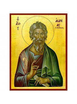 Εικόνα Ορθοδοξίας με περίγραμμα χρυσό σε ξύλο Φλαμουρίας  με  βάση Εικόνα ΑΓΙΟΣ ΑΠΟΣΤΟΛΟΣ ΑΝΔΡΕΑΣ, Ο ΠΡΩΤΟΚΛΗΤΟΣ Χειροποίητη Ελληνορθόδοξη εικόνα του Ιησού Χριστού, Κρεμαστή πλάκα βυζαντινής τέχνης, χριστιανική τέχνη Διάσταση 40x30 cm (10,2x7,9 ίντσες)  I