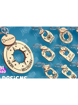 Σετ των 3 Intra απο ξύλο plywood 3mm-4mm πάχος - Πακέτο κοπής λέιζερ μπρελόκ για την ημέρα του πατέρα Δίασταση 4x4 cm INTRAFABR-95585391