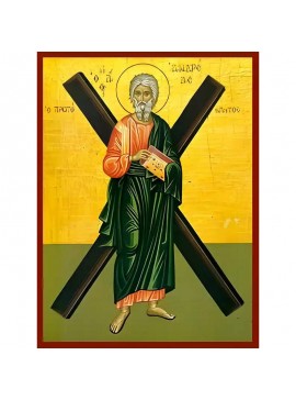 Εικόνα Ορθοδοξίας με περίγραμμα χρυσό σε ξύλο Φλαμουρίας  με  βάση Εικόνα ΑΓΙΟΣ ΑΠΟΣΤΟΛΟΣ ΑΝΔΡΕΑΣ, Ο ΠΡΩΤΟΚΛΗΤΟΣ, ΜΕ ΣΤΑΥΡΟ, ΟΛΟΣΩΜΟΣ Χειροποίητη Ελληνορθόδοξη εικόνα του Ιησού Χριστού, Κρεμαστή πλάκα βυζαντινής τέχνης, χριστιανική τέχνη Διάσταση 40x30 cm