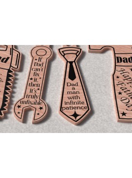 Σετ των 3 Intra απο ξύλο plywood 3mm-4mm πάχος - Πακέτο  μπρελόκ για τη γιορτή του πατέρα Δίασταση 4x4 cm INTRAFABR-121572804