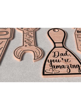 Σετ των 3 Intra απο ξύλο plywood 3mm-4mm πάχος - Keychain  για την Ημέρα του Πατέρα Δίασταση 4x4 cm INTRAFABR-121572843