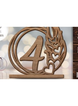 Σετ των 3 Intra απο ξύλο plywood 3mm-4mm πάχος - Αριθμοί τραπεζιού γάμου με πούπουλα  Δίασταση 10x8 cm INTRAFABR-94785329