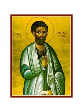 Εικόνα Ορθοδοξίας με περίγραμμα χρυσό σε ξύλο Φλαμουρίας  με  βάση Εικόνα ΑΓΙΟΣ ΑΠΟΣΤΟΛΟΣ ΒΑΡΘΟΛΟΜΑΙΟΣ Χειροποίητη Ελληνορθόδοξη εικόνα του Ιησού Χριστού, Κρεμαστή πλάκα βυζαντινής τέχνης, χριστιανική τέχνη Διάσταση 40x30 cm (10,2x7,9 ίντσες)  INTRAEK-144