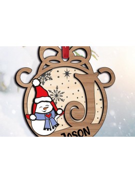 Σετ των 3 Intra απο ξύλο plywood 3mm-4mm πάχος - Γιορτινό γράμμα Χιονάνθρωπος J Christmas  Δίασταση 6x6 cm INTRAFABR-110525415