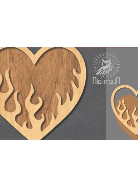 Σετ των 2 Intra απο ξύλο plywood 3mm-4mm πάχος - Διακόσμηση κοπής με λέιζερ Fire Heart 1 Δίασταση 20x20 cm INTRAFABR-120680666