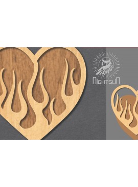 Σετ των 2 Intra απο ξύλο plywood 3mm-4mm πάχος - Διακόσμηση κοπής με λέιζερ Fire Heart 2 Δίασταση 20x20 cm INTRAFABR-120680683