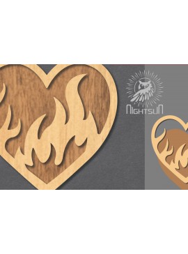 Σετ των 2 Intra απο ξύλο plywood 3mm-4mm πάχος - Διακόσμηση κοπής με λέιζερ Fire Heart 4 Δίασταση 20x20 cm INTRAFABR-120680708