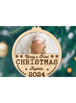 Σετ των 3 Intra απο ξύλο plywood 3mm-4mm πάχος - Πρώτη Χριστουγεννιάτικη Φωτογραφία Στολίδι  Δίασταση 6x6 cm INTRAFABR-105500236