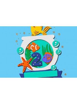 Σετ των 2 Intra απο ξύλο plywood 3mm-4mm πάχος - Fish Bowl Cake Topper 3D  Δίασταση 20x20 cm INTRAFABR-109101820