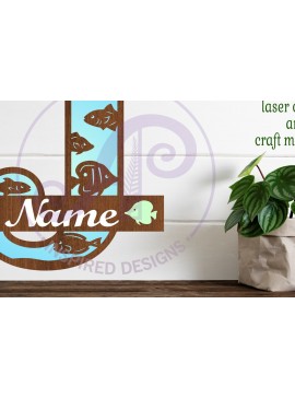 Σετ των 2 Intra απο ξύλο plywood 3mm-4mm πάχος - Μονόγραμμα Fish Capital Letter J  Δίασταση 30x20 cm INTRAFABR-106107761