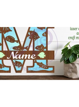 Σετ των 2 Intra απο ξύλο plywood 3mm-4mm πάχος - Μονόγραμμα Fish Capital Letter M  Δίασταση 30x20 cm INTRAFABR-106107974