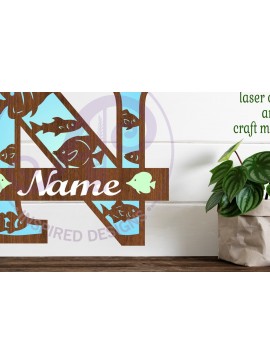 Σετ των 2 Intra απο ξύλο plywood 3mm-4mm πάχος - Μονόγραμμα Fish Capital Letter N  Δίασταση 30x20 cm INTRAFABR-106108004