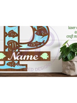 Σετ των 2 Intra απο ξύλο plywood 3mm-4mm πάχος - Μονόγραμμα Fish Capital Letter P  Δίασταση 30x20 cm INTRAFABR-106108040