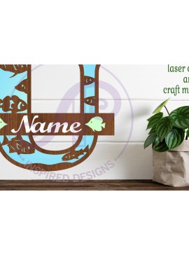 Σετ των 2 Intra απο ξύλο plywood 3mm-4mm πάχος - Μονόγραμμα Fish Capital Letter U  Δίασταση 30x20 cm INTRAFABR-106108199