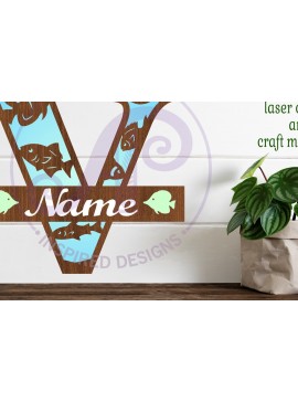 Intra απο ξύλο plywood 3mm-4mm πάχος - Μονόγραμμα Fish Capital Letter V  Δίασταση 30x20 cm INTRAFABR-106108229