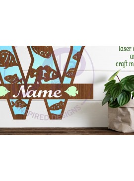 Σετ των 2 Intra απο ξύλο plywood 3mm-4mm πάχος - Μονόγραμμα Fish Capital Letter W  Δίασταση 30x20 cm INTRAFABR-106108307