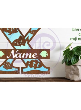 Σετ των 2 Intra απο ξύλο plywood 3mm-4mm πάχος - Μονόγραμμα Fish Capital Letter X  Δίασταση 30x20 cm INTRAFABR-106108399