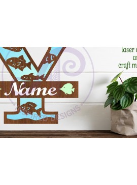 Σετ των 2 Intra απο ξύλο plywood 3mm-4mm πάχος - Μονόγραμμα Fish Capital Letter Y  Δίασταση 30x20 cm INTRAFABR-106108420