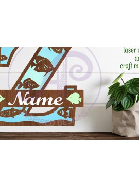 Intra απο ξύλο plywood 3mm-4mm πάχος - Μονόγραμμα Fish Capital Letter Z  Δίασταση 30x20 cm INTRAFABR-106108436