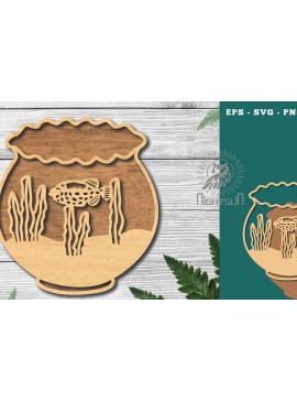 Σετ των 2 Intra απο ξύλο plywood 3mm-4mm πάχος - Ψάρια σε μπολ Διακόσμηση κοπής με λέιζερ 1 Δίασταση 20x20 cm INTRAFABR-118732081