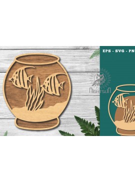 Σετ των 2 Intra απο ξύλο plywood 3mm-4mm πάχος - Ψάρια σε μπολ Διακόσμηση κοπής με λέιζερ 4 Δίασταση 20x20 cm INTRAFABR-118735496