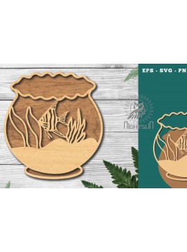 Σετ των 2 Intra απο ξύλο plywood 3mm-4mm πάχος - Ψάρια σε μπολ Διακόσμηση κοπής με λέιζερ 5 Δίασταση 20x20 cm INTRAFABR-118735511