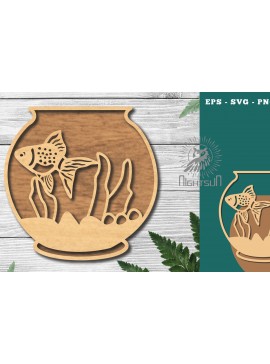 Σετ των 2 Intra απο ξύλο plywood 3mm-4mm πάχος - Ψάρια σε μπολ Διακόσμηση κοπής με λέιζερ 6 Δίασταση 20x20 cm INTRAFABR-118735544