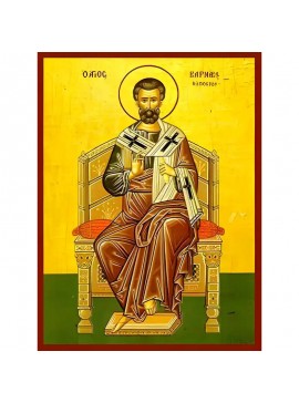 Εικόνα Ορθοδοξίας με περίγραμμα χρυσό σε ξύλο Φλαμουρίας  με  βάση Εικόνα ΑΓΙΟΣ ΑΠΟΣΤΟΛΟΣ ΒΑΡΝΑΒΑΣ, ΕΝΘΡΟΝΟΣ Χειροποίητη Ελληνορθόδοξη εικόνα του Ιησού Χριστού, Κρεμαστή πλάκα βυζαντινής τέχνης, χριστιανική τέχνη Διάσταση 40x30 cm (10,2x7,9 ίντσες)  INTRA