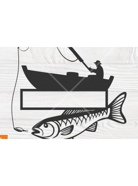 Σετ των 2 Intra απο ξύλο plywood 3mm-4mm πάχος - Μονόγραμμα Ψαρόβαρκου , Fisherman  Δίασταση 20x20 cm INTRAFABR-125118327