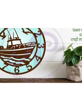 Intra απο ξύλο plywood 3mm-4mm πάχος -  με λέιζερ ρολόι τοίχου ψαρόβαρκας Δίασταση 30x20 cm INTRAFABR-119564325