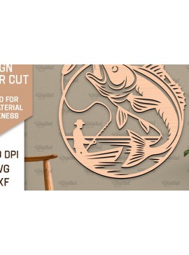 Σετ των 2 Intra απο ξύλο plywood 3mm-4mm πάχος - Ψάρεμα σημάδι LaserCut. Fishing Decor  Δίασταση 30x20 cm INTRAFABR-98537875